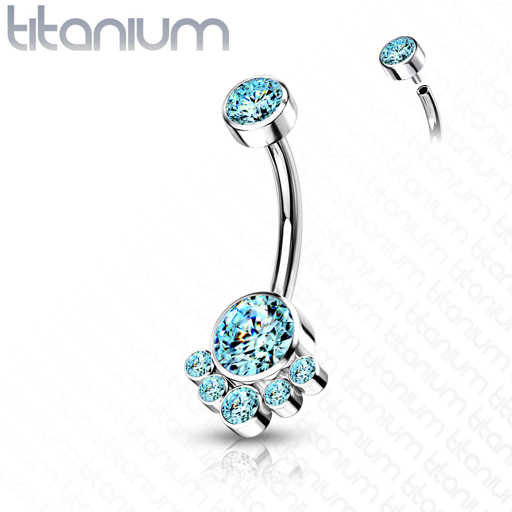 Implant Grade Titanium Internally Threaded Top Round Bezel Set CZ Cluster