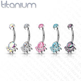 Implant Grade Titanium Internally Threaded Top Round Bezel Set CZ Cluster