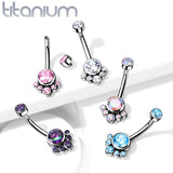 Implant Grade Titanium Internally Threaded Top Round Bezel Set CZ Cluster