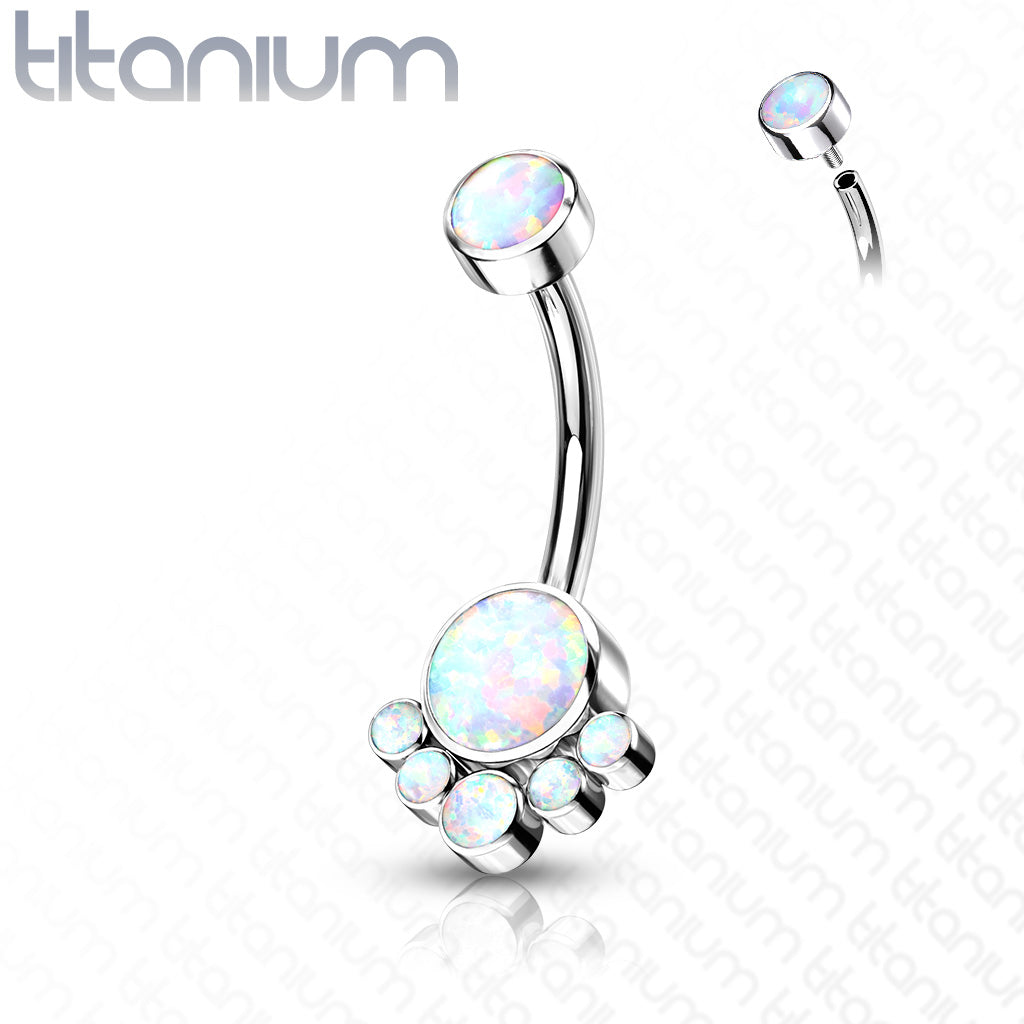 Implant Grade Titanium Internally Threaded Top Round Bezel set Opal Cluster