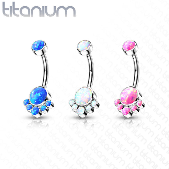 Implant Grade Titanium Internally Threaded Top Round Bezel set Opal Cluster