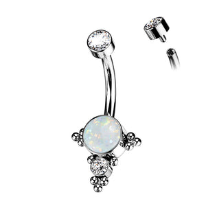 CZ or Opal Center With Ball Clusters Belly Button Ring