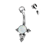 CZ or Opal Center With Ball Clusters Belly Button Ring