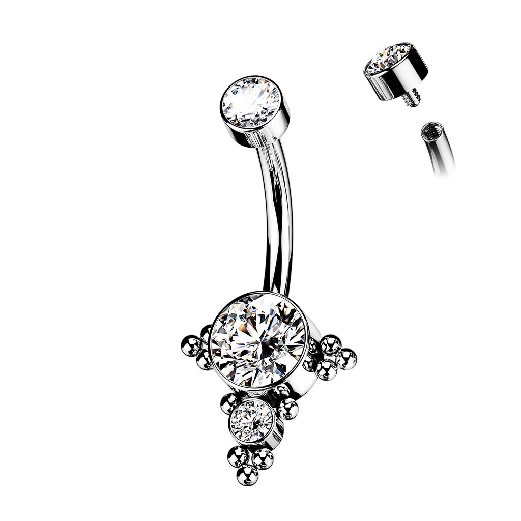 CZ or Opal Center With Ball Clusters Belly Button Ring