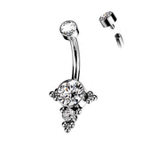 CZ or Opal Center With Ball Clusters Belly Button Ring