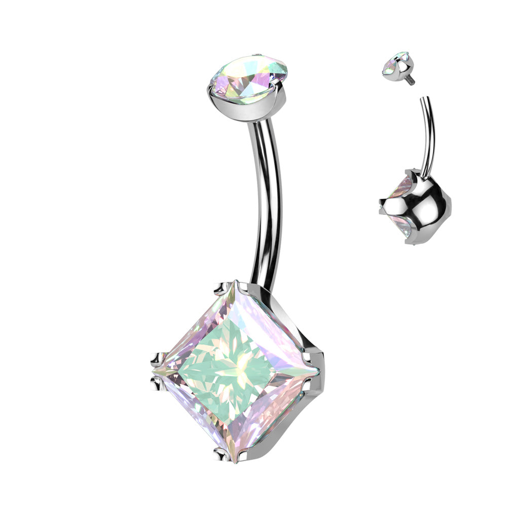 Implant Grade Titanium Internally Threaded Prong Set Round CZ Top and Prong Set Diamond CZ Belly Button Ring