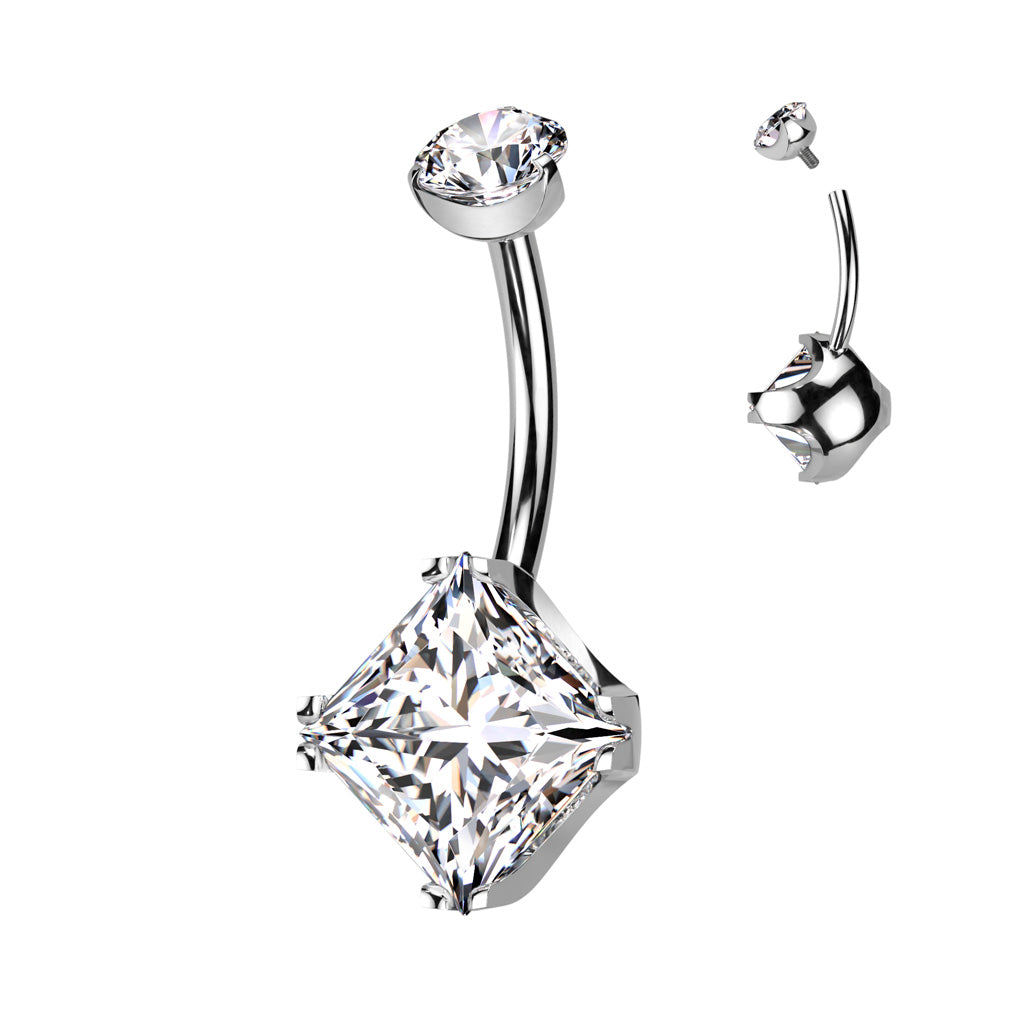 Implant Grade Titanium Internally Threaded Prong Set Round CZ Top and Prong Set Diamond CZ Belly Button Ring