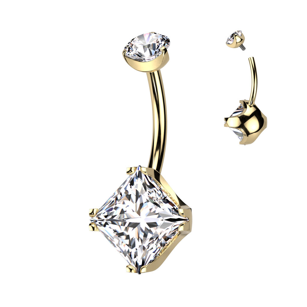 Implant Grade Titanium Internally Threaded Prong Set Round CZ Top and Prong Set Diamond CZ Belly Button Ring
