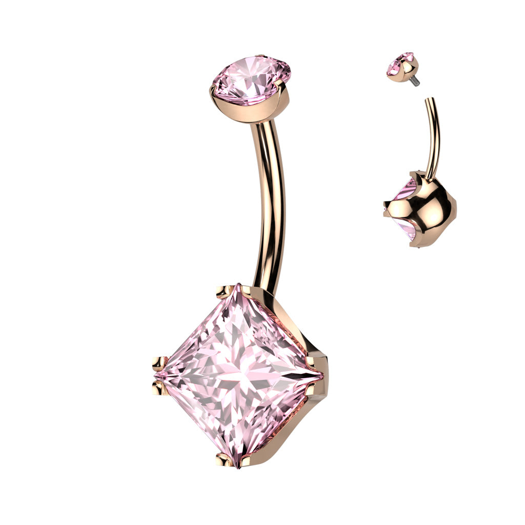 Implant Grade Titanium Internally Threaded Prong Set Round CZ Top and Prong Set Diamond CZ Belly Button Ring