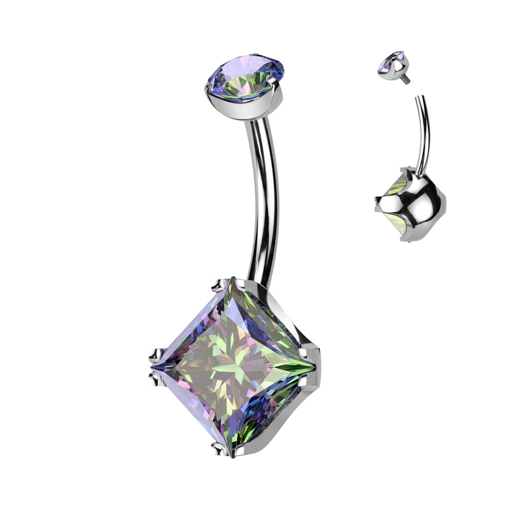 Implant Grade Titanium Internally Threaded Prong Set Round CZ Top and Prong Set Diamond CZ Belly Button Ring