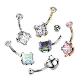 Implant Grade Titanium Internally Threaded Prong Set Round CZ Top and Prong Set Diamond CZ Belly Button Ring