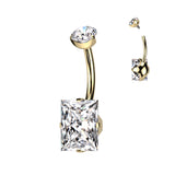 Implant Grade Titanium Internally Threaded Prong Set Round CZ Top and Prong Set Rectangle CZ Belly Button Ring