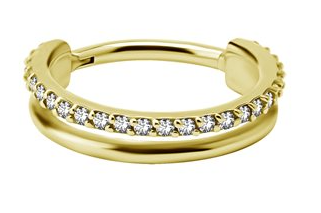 24k gold plated jewelled hinged conch clicker double rings