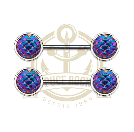 Purple mermaids scale nipple jewelry